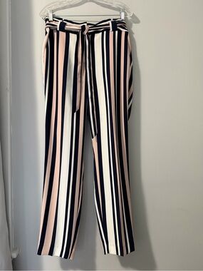 Express Ankle High Rise Striped Paperbag Pockets Sash Tie Pants, Size 8 Regular